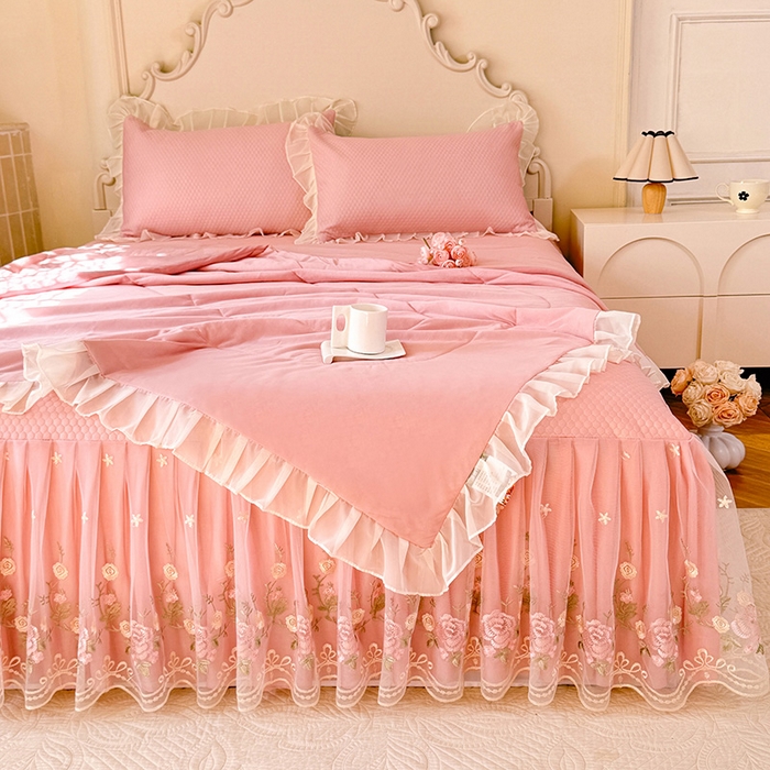 91家纺网 家纺一手货源 找家纺 后庭寝室 2026新款豆豆凉席夏被空调被四件套 完美恋人-粉色