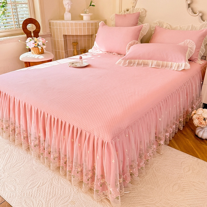 91家纺网 家纺一手货源 找家纺 后庭寝室 2026新款豆豆凉席夏被空调被四件套 完美恋人-粉色