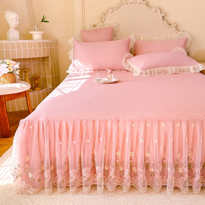 91家纺网 家纺一手货源 找家纺 后庭寝室 2026新款豆豆凉席夏被空调被四件套 完美恋人-粉色