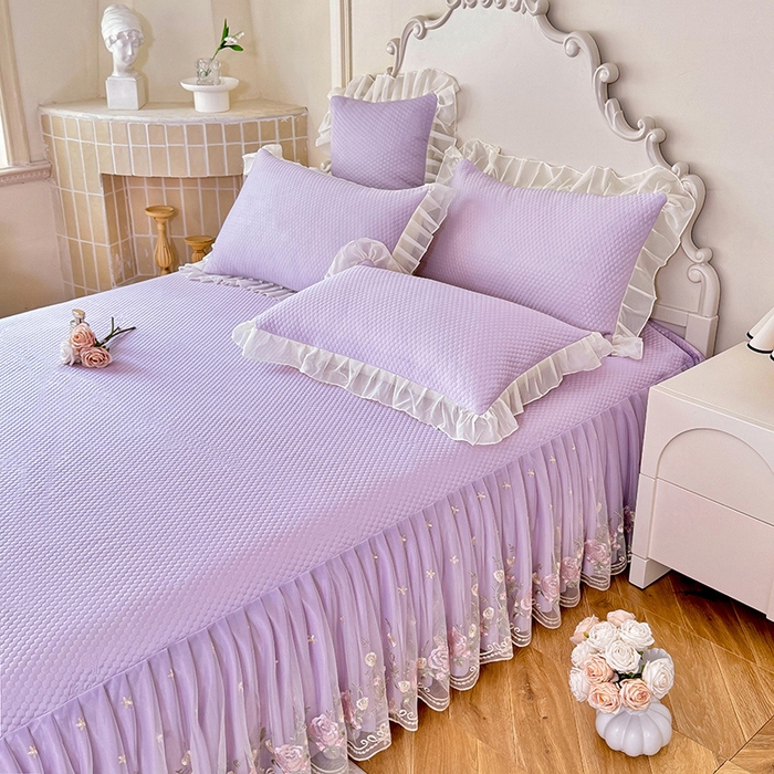 91家纺网 家纺一手货源 找家纺 后庭寝室 2026新款豆豆凉席夏被空调被四件套 完美恋人-浅紫