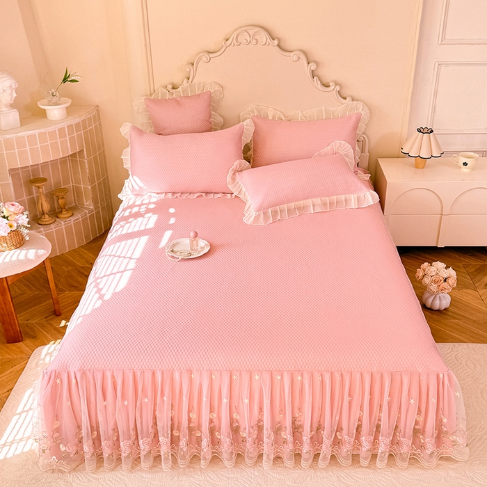 91家纺网 家纺一手货源 找家纺 后庭寝室 2026新款豆豆凉席夏被空调被四件套 完美恋人-粉色