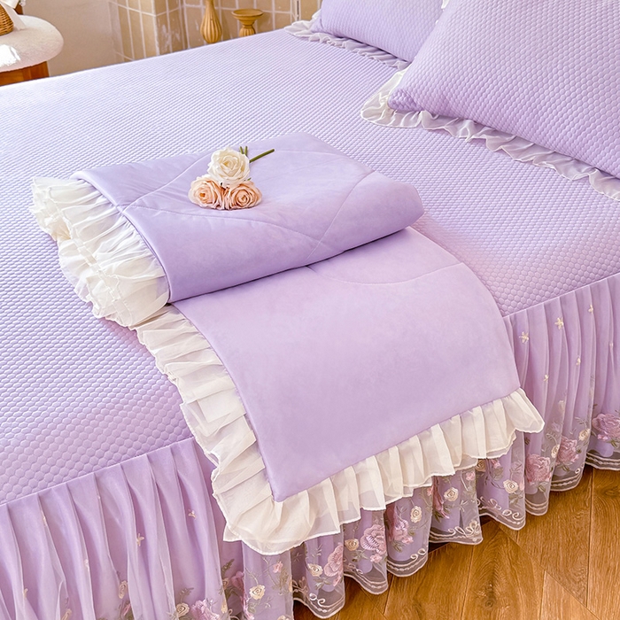 91家纺网 家纺一手货源 找家纺 后庭寝室 2026新款豆豆凉席夏被空调被四件套 完美恋人-浅紫