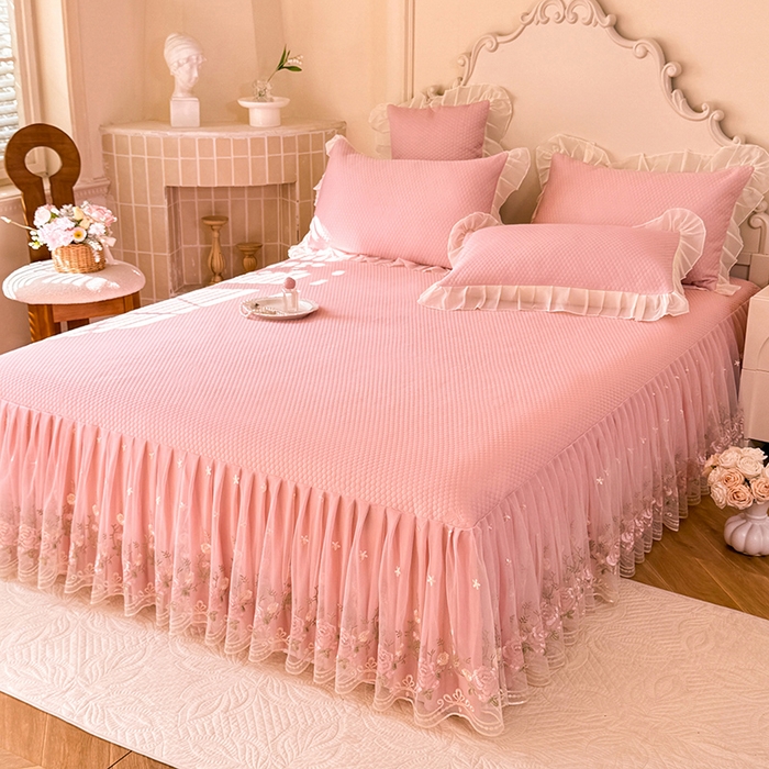 91家纺网 家纺一手货源 找家纺 后庭寝室 2026新款豆豆凉席夏被空调被四件套 完美恋人-粉色