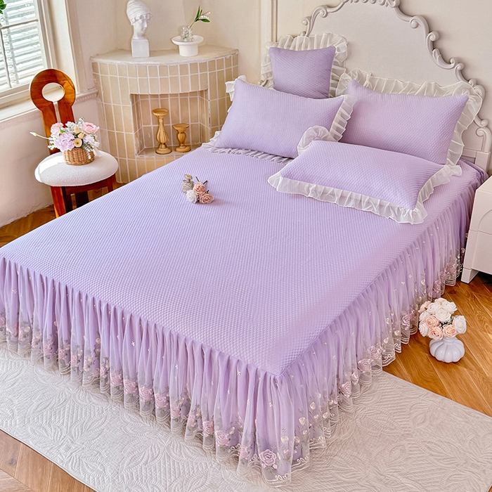 91家纺网 家纺一手货源 找家纺 后庭寝室 2026新款豆豆凉席夏被空调被四件套 完美恋人-浅紫