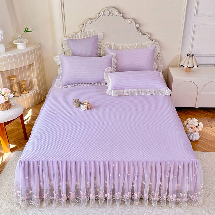 91家纺网 家纺一手货源 找家纺 后庭寝室 2026新款豆豆凉席夏被空调被四件套 完美恋人-浅紫