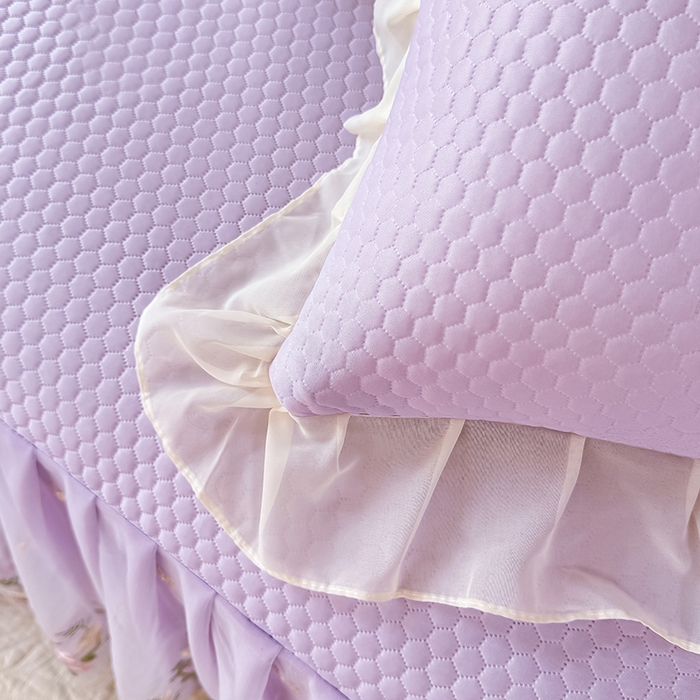 91家纺网 家纺一手货源 找家纺 后庭寝室 2026新款豆豆凉席夏被空调被四件套 完美恋人-浅紫