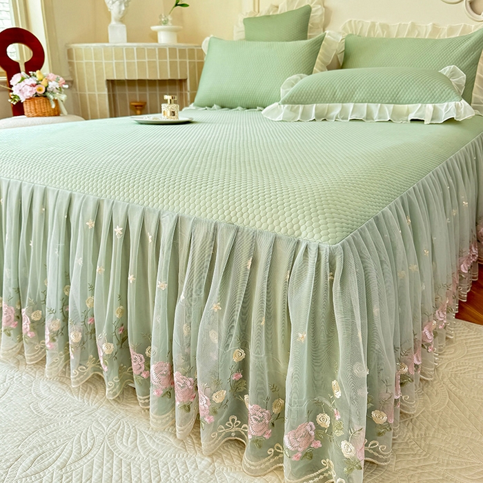 91家纺网 家纺一手货源 找家纺 后庭寝室 2026新款豆豆凉席夏被空调被四件套 完美恋人-嫩绿