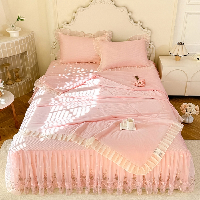 91家纺网 家纺一手货源 找家纺 后庭寝室 2026新款豆豆凉席夏被空调被四件套 完美恋人-嫩玉