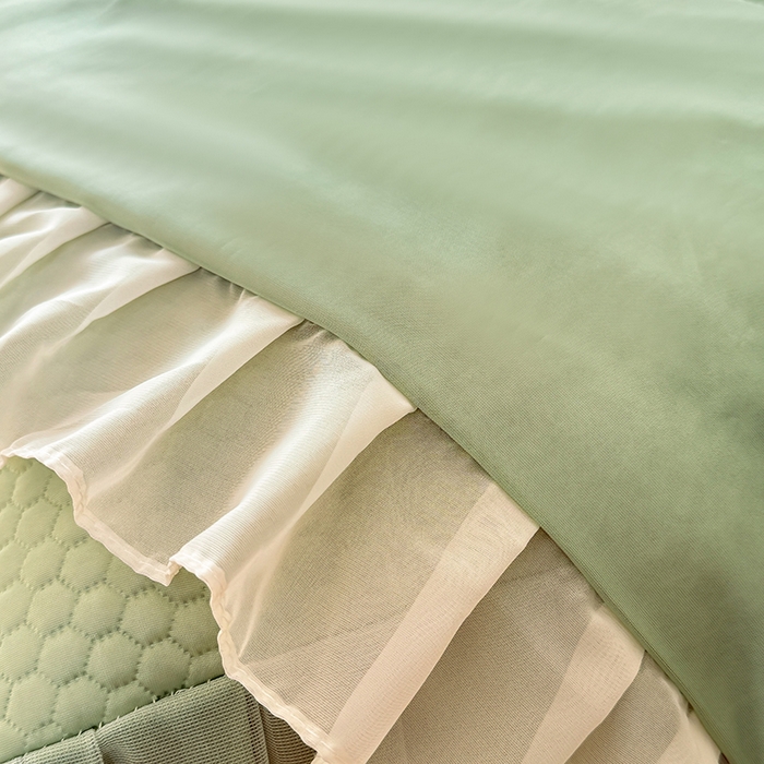 91家纺网 家纺一手货源 找家纺 后庭寝室 2026新款豆豆凉席夏被空调被四件套 完美恋人-嫩绿