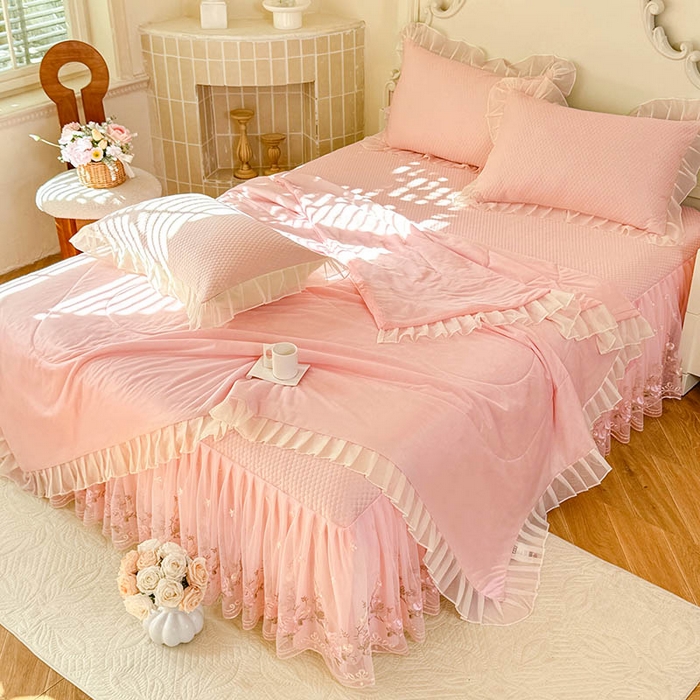 91家纺网 家纺一手货源 找家纺 后庭寝室 2026新款豆豆凉席夏被空调被四件套 完美恋人-嫩玉