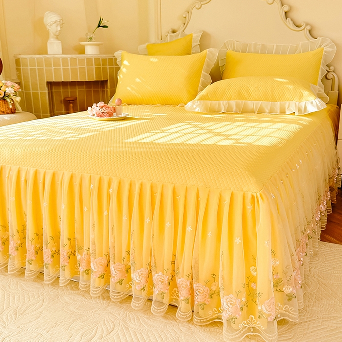 91家纺网 家纺一手货源 找家纺 后庭寝室 2026新款豆豆凉席夏被空调被四件套 完美恋人-嫩黄