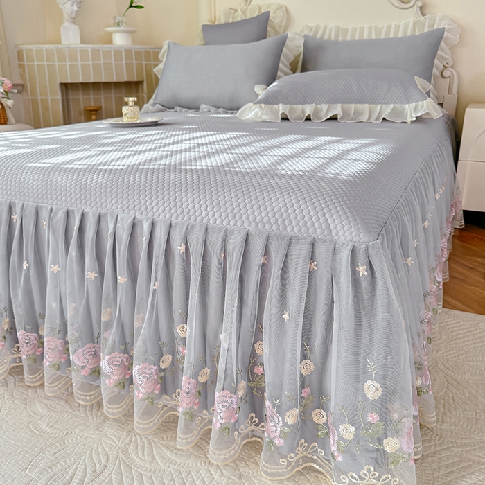 91家纺网 家纺一手货源 找家纺 后庭寝室 2026新款豆豆凉席夏被空调被四件套 完美恋人-浅灰