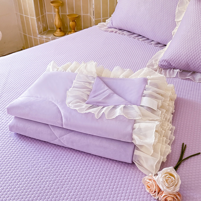 91家纺网 家纺一手货源 找家纺 后庭寝室 2026新款豆豆凉席夏被空调被四件套 完美恋人-浅紫