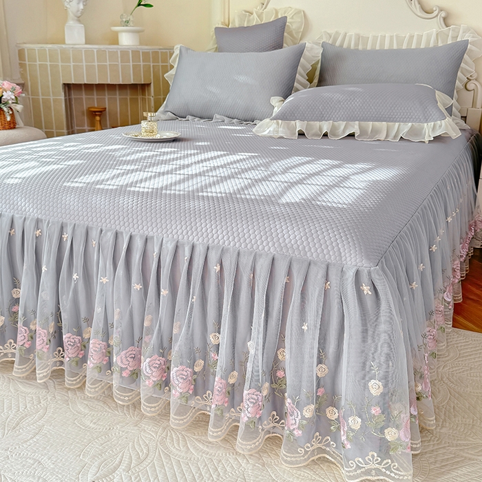 91家纺网 家纺一手货源 找家纺 后庭寝室 2026新款豆豆凉席夏被空调被四件套 完美恋人-浅灰