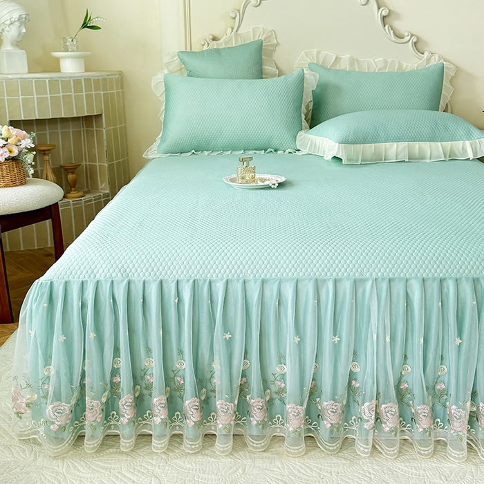 91家纺网 家纺一手货源 找家纺 后庭寝室 2026新款豆豆凉席夏被空调被四件套 完美恋人-浅蓝