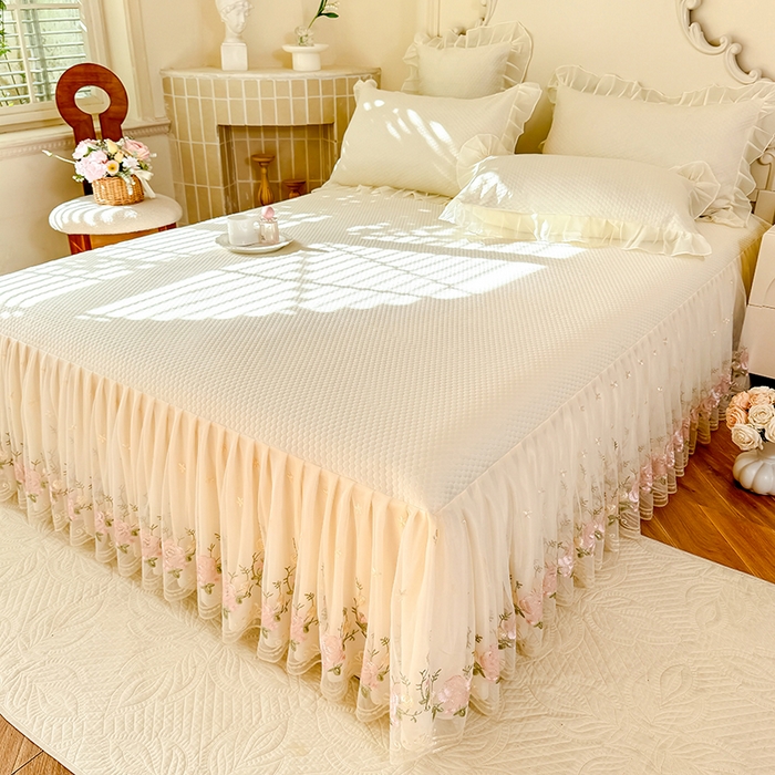 91家纺网 家纺一手货源 找家纺 后庭寝室 2026新款豆豆凉席夏被空调被四件套 完美恋人-米色