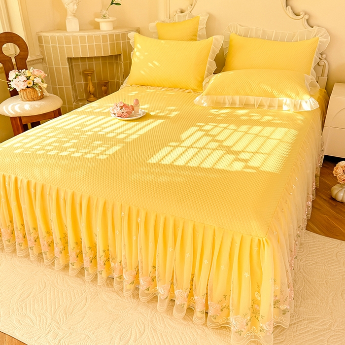 91家纺网 家纺一手货源 找家纺 后庭寝室 2026新款豆豆凉席夏被空调被四件套 完美恋人-嫩黄