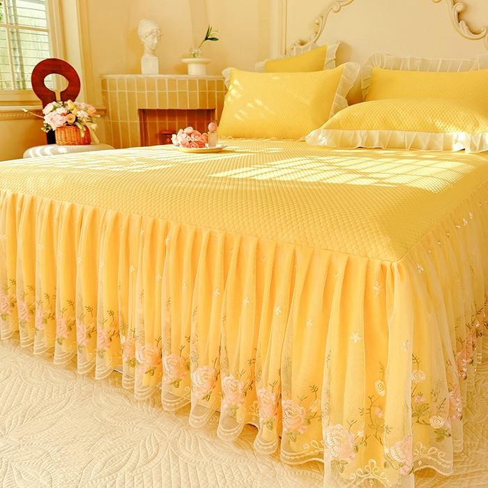 91家纺网 家纺一手货源 找家纺 后庭寝室 2026新款豆豆凉席夏被空调被四件套 完美恋人-嫩黄