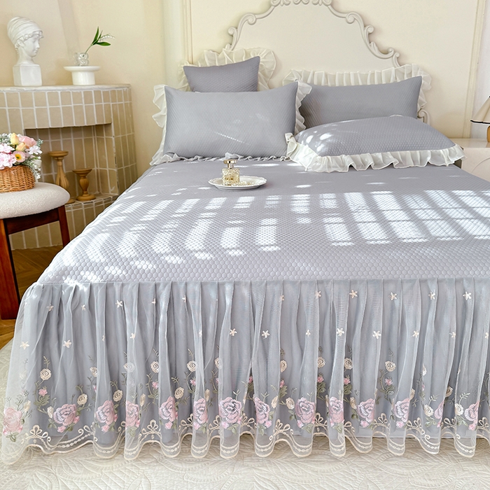 91家纺网 家纺一手货源 找家纺 后庭寝室 2026新款豆豆凉席夏被空调被四件套 完美恋人-浅灰