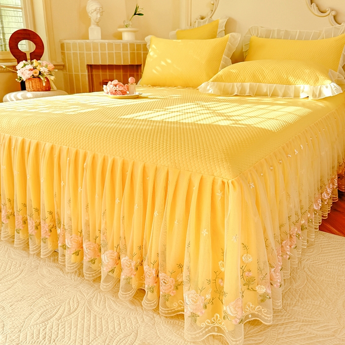 91家纺网 家纺一手货源 找家纺 后庭寝室 2026新款豆豆凉席夏被空调被四件套 完美恋人-嫩黄