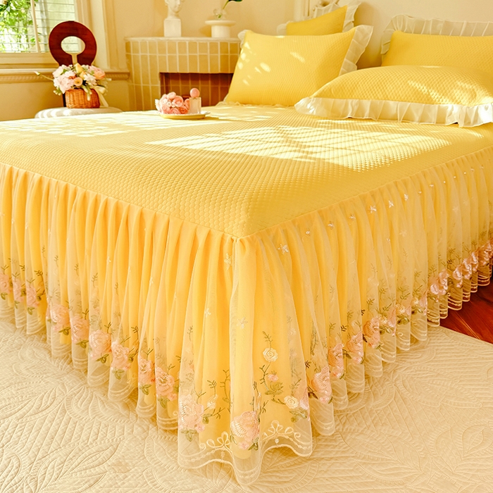 91家纺网 家纺一手货源 找家纺 后庭寝室 2026新款豆豆凉席夏被空调被四件套 完美恋人-嫩黄