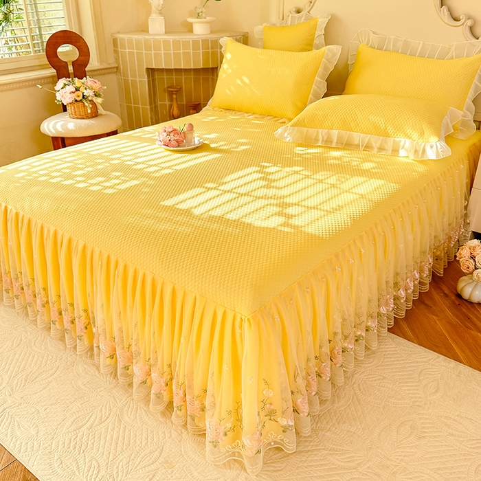 91家纺网 家纺一手货源 找家纺 后庭寝室 2026新款豆豆凉席夏被空调被四件套 完美恋人-嫩黄