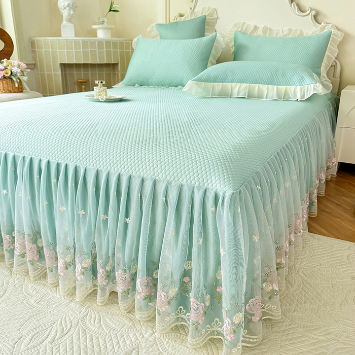 91家纺网 家纺一手货源 找家纺 后庭寝室 2026新款豆豆凉席夏被空调被四件套 完美恋人-浅蓝