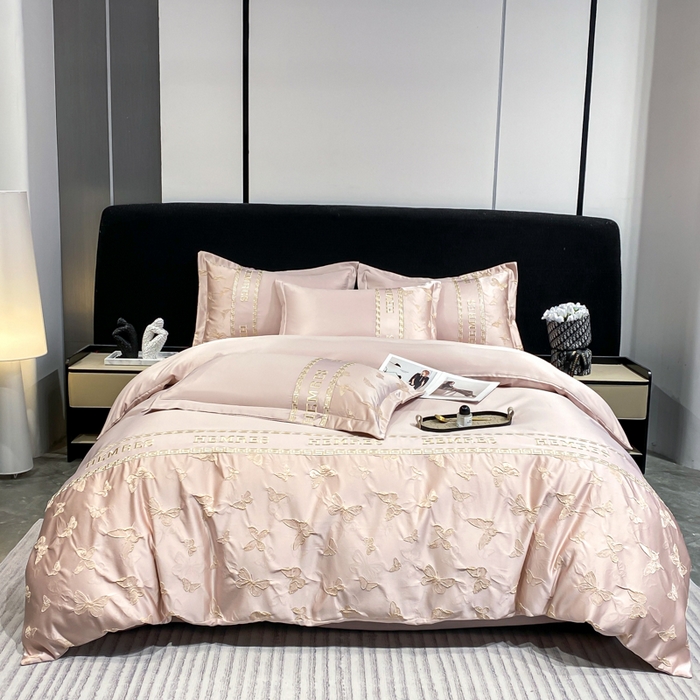 91家纺网 家纺一手货源 找家纺 子曰 2026新款浮雕水洗真丝四件套 醉蝴蝶-粉