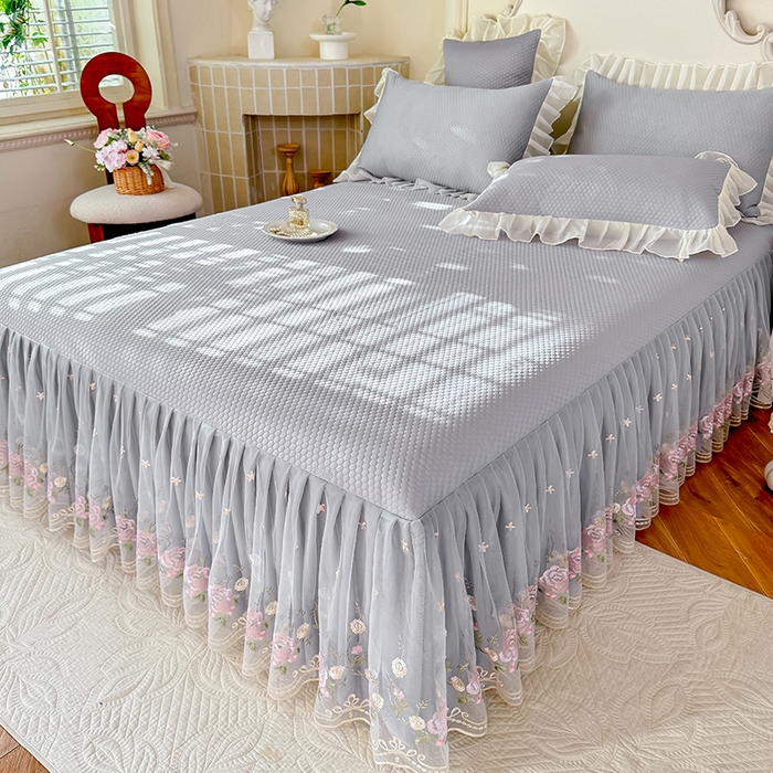 91家纺网 家纺一手货源 找家纺 后庭寝室 2026新款豆豆凉席夏被空调被四件套 完美恋人-浅灰