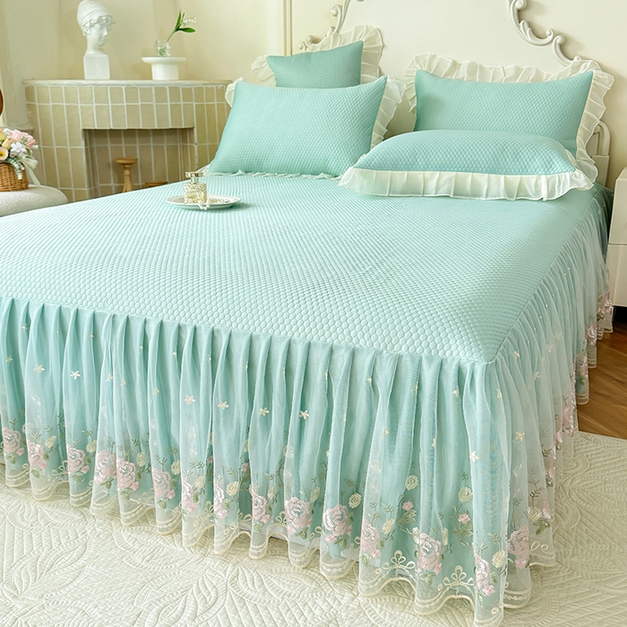 91家纺网 家纺一手货源 找家纺 后庭寝室 2026新款豆豆凉席夏被空调被四件套 完美恋人-浅蓝