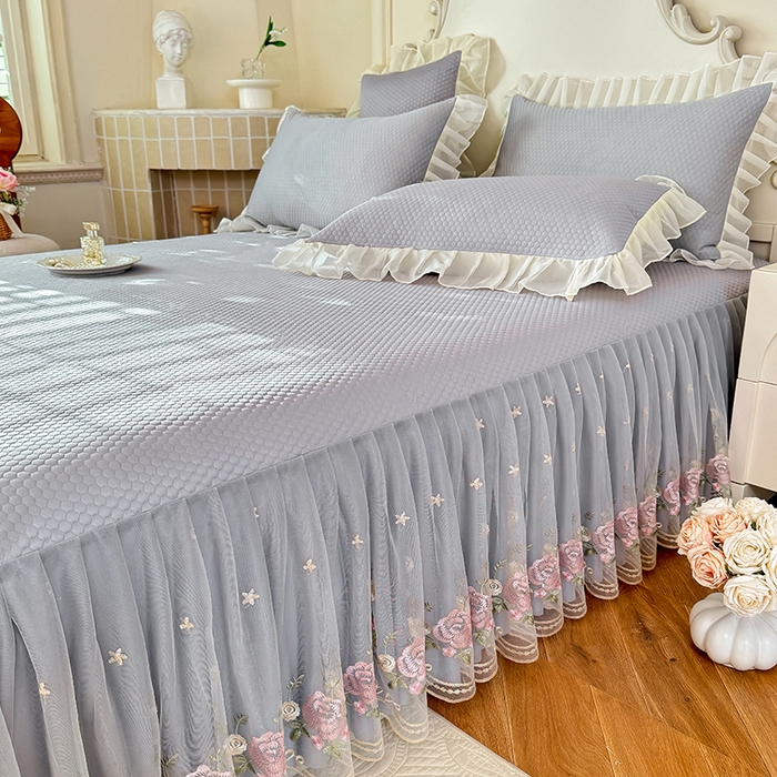 91家纺网 家纺一手货源 找家纺 后庭寝室 2026新款豆豆凉席夏被空调被四件套 完美恋人-浅灰