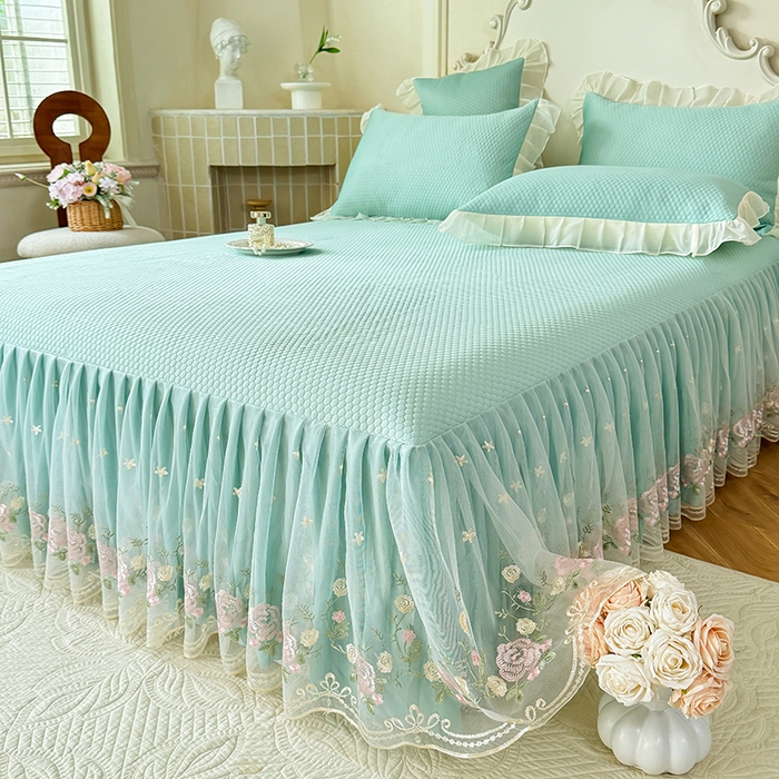 91家纺网 家纺一手货源 找家纺 后庭寝室 2026新款豆豆凉席夏被空调被四件套 完美恋人-浅蓝