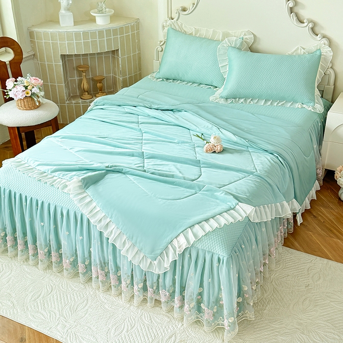 91家纺网 家纺一手货源 找家纺 后庭寝室 2026新款豆豆凉席夏被空调被四件套 完美恋人-浅蓝