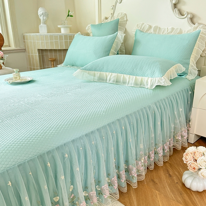 91家纺网 家纺一手货源 找家纺 后庭寝室 2026新款豆豆凉席夏被空调被四件套 完美恋人-浅蓝