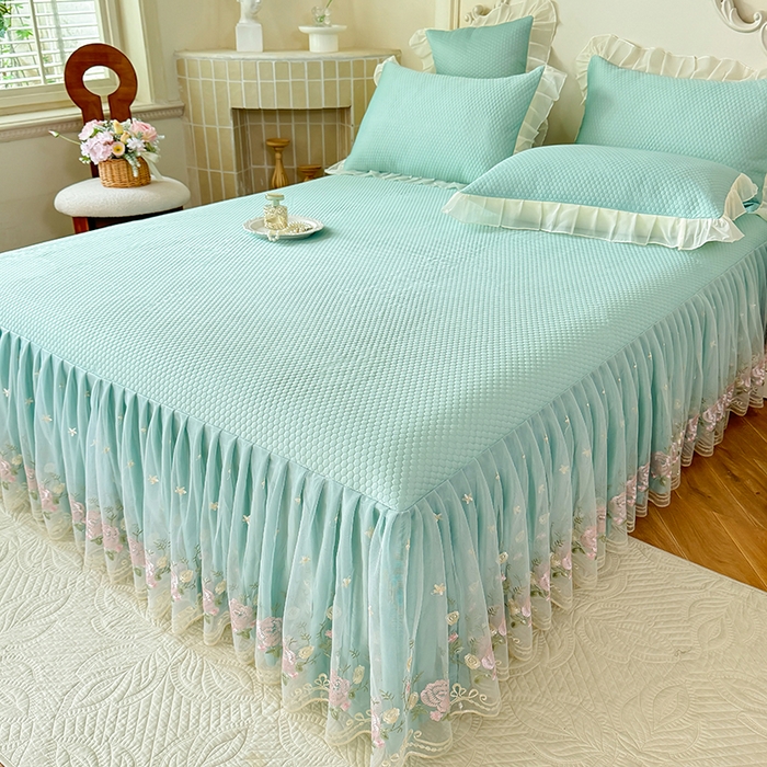 91家纺网 家纺一手货源 找家纺 后庭寝室 2026新款豆豆凉席夏被空调被四件套 完美恋人-浅蓝