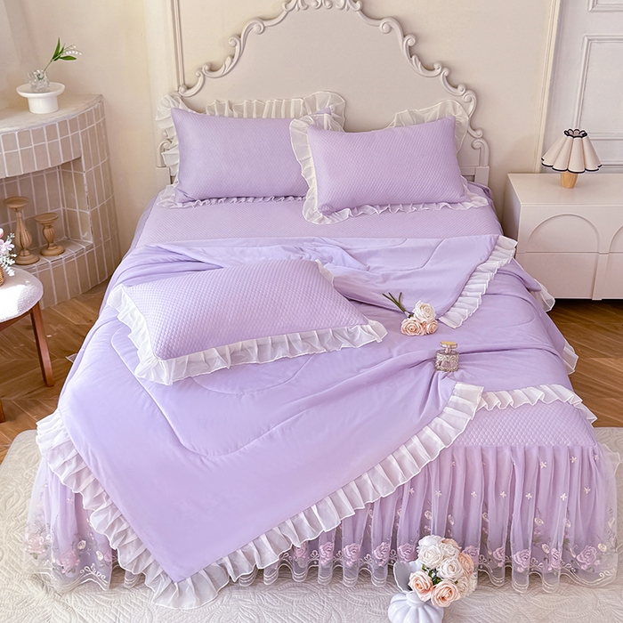 91家纺网 家纺一手货源 找家纺 后庭寝室 2026新款豆豆凉席夏被空调被四件套 完美恋人-浅紫