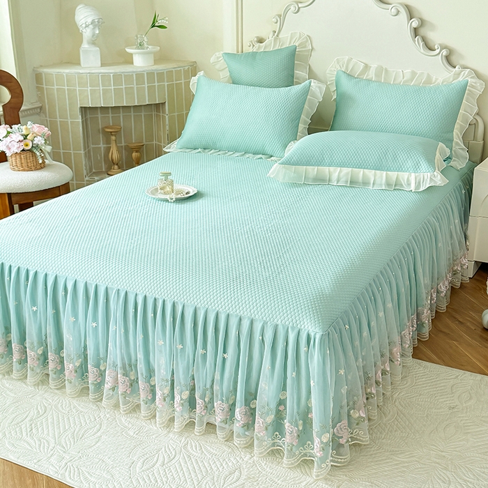 91家纺网 家纺一手货源 找家纺 后庭寝室 2026新款豆豆凉席夏被空调被四件套 完美恋人-浅蓝