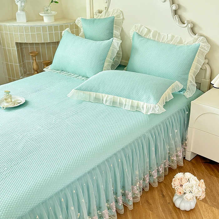 91家纺网 家纺一手货源 找家纺 后庭寝室 2026新款豆豆凉席夏被空调被四件套 完美恋人-浅蓝