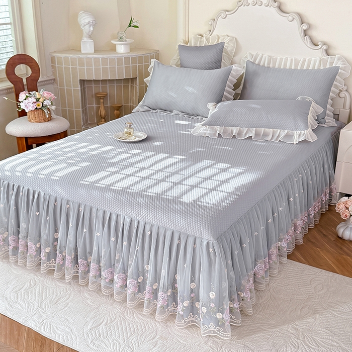 91家纺网 家纺一手货源 找家纺 后庭寝室 2026新款豆豆凉席夏被空调被四件套 完美恋人-浅灰