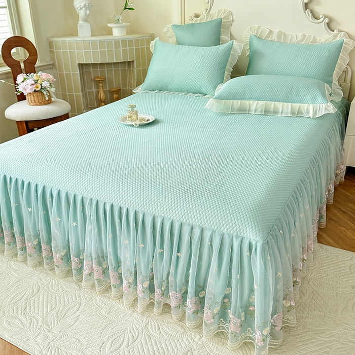 91家纺网 家纺一手货源 找家纺 后庭寝室 2026新款豆豆凉席夏被空调被四件套 完美恋人-浅蓝