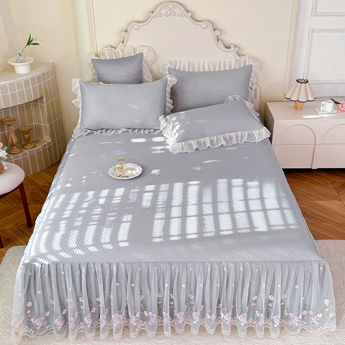 91家纺网 家纺一手货源 找家纺 后庭寝室 2026新款豆豆凉席夏被空调被四件套 完美恋人-浅灰