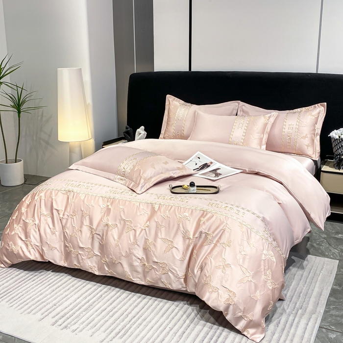 91家纺网 家纺一手货源 找家纺 子曰 2026新款浮雕水洗真丝四件套 醉蝴蝶-粉