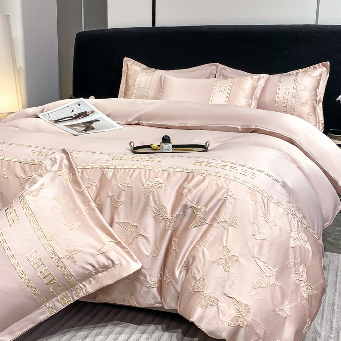 91家纺网 家纺一手货源 找家纺 子曰 2026新款浮雕水洗真丝四件套 醉蝴蝶-粉