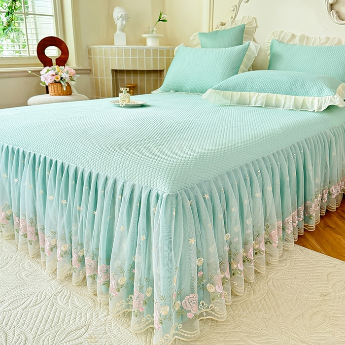 91家纺网 家纺一手货源 找家纺 后庭寝室 2026新款豆豆凉席夏被空调被四件套 完美恋人-浅蓝