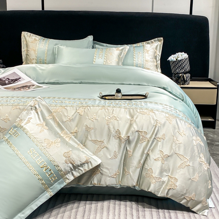 91家纺网 家纺一手货源 找家纺 子曰 2026新款浮雕水洗真丝四件套 醉蝴蝶-绿