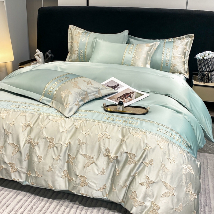 91家纺网 家纺一手货源 找家纺 子曰 2026新款浮雕水洗真丝四件套 醉蝴蝶-绿