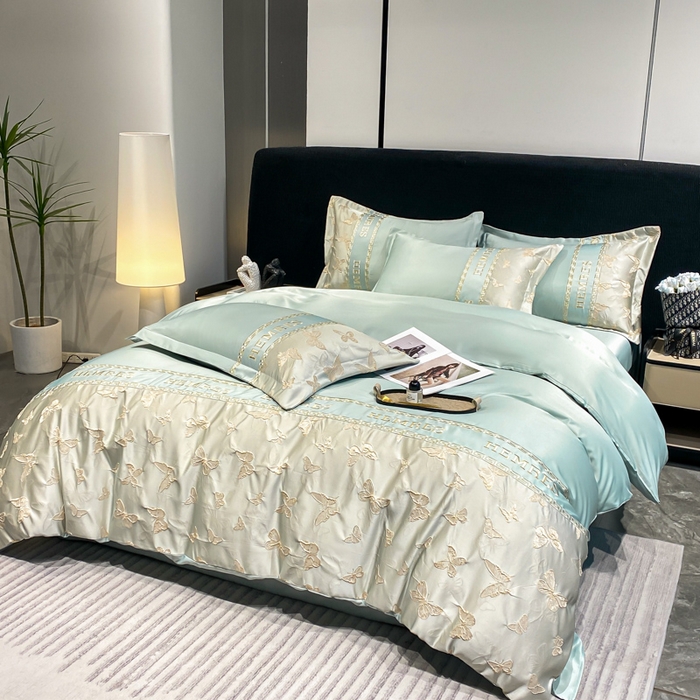 91家纺网 家纺一手货源 找家纺 子曰 2026新款浮雕水洗真丝四件套 醉蝴蝶-绿