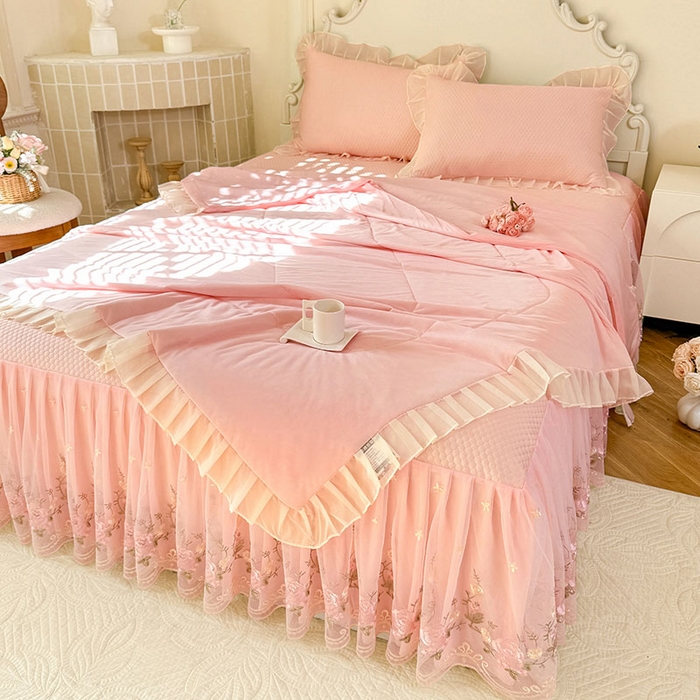 91家纺网 家纺一手货源 找家纺 后庭寝室 2026新款豆豆凉席夏被空调被四件套 完美恋人-嫩玉