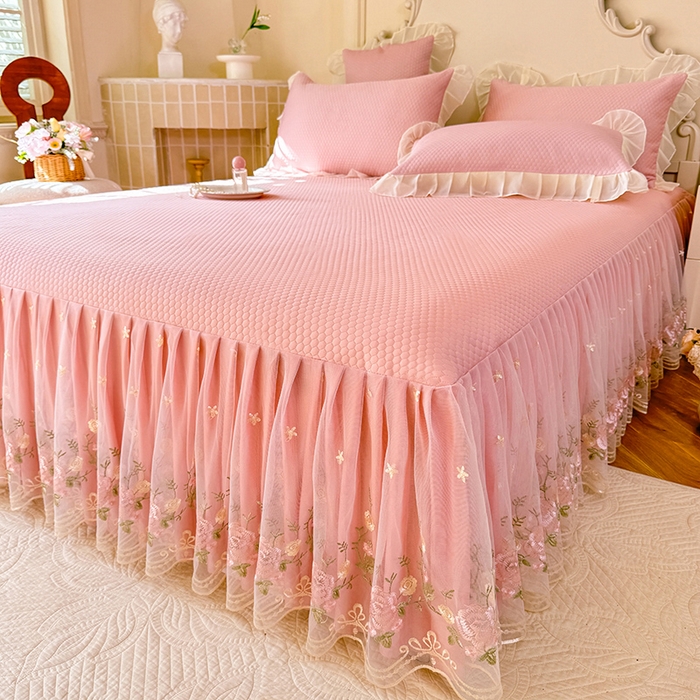 91家纺网 家纺一手货源 找家纺 后庭寝室 2026新款豆豆凉席夏被空调被四件套 完美恋人-粉色