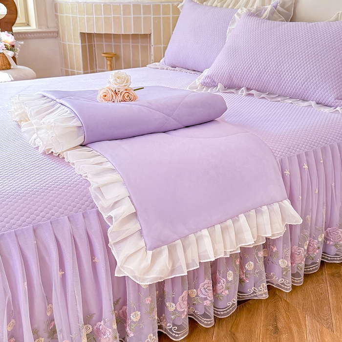 91家纺网 家纺一手货源 找家纺 后庭寝室 2026新款豆豆凉席夏被空调被四件套 完美恋人-浅紫